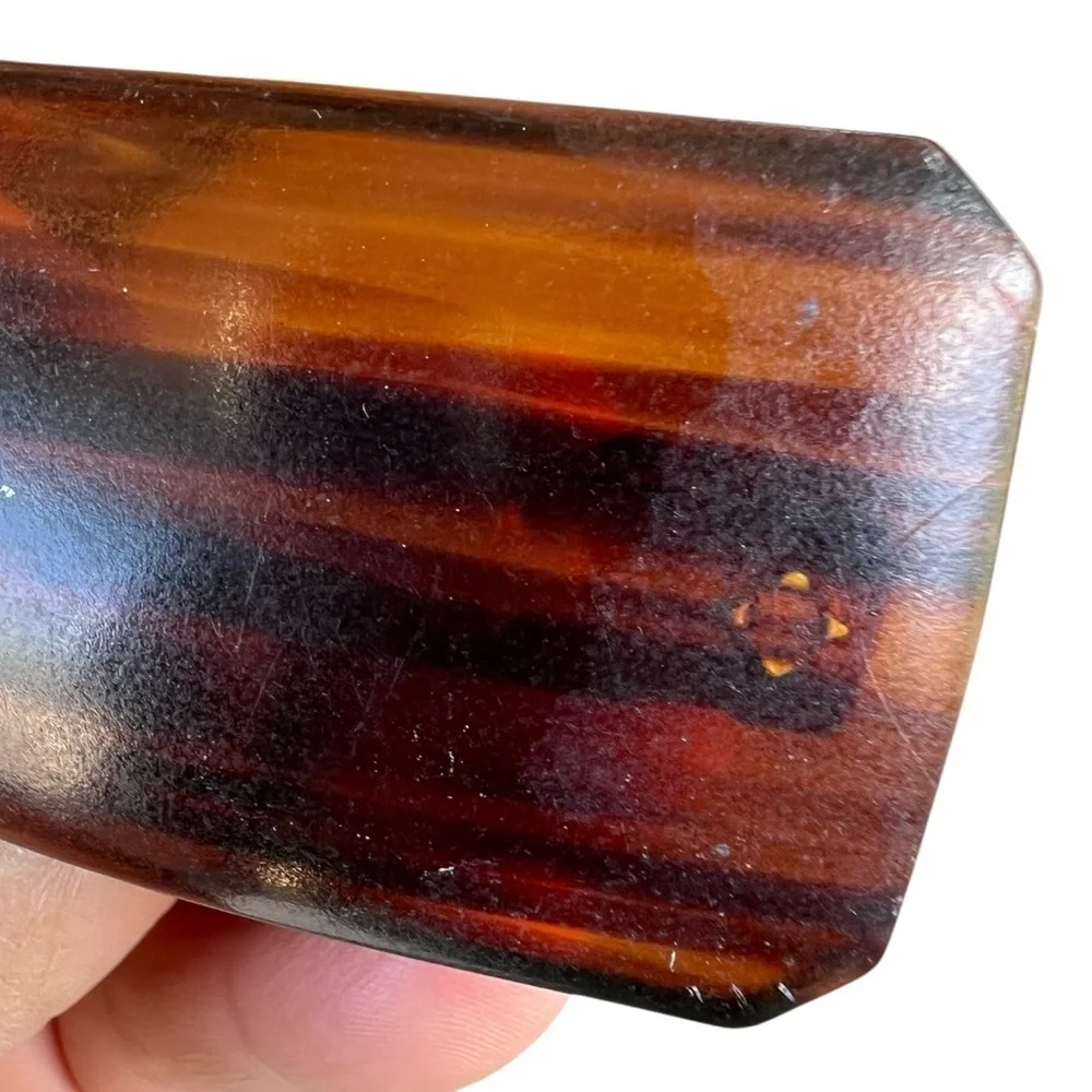 Vintage Tortoise Shell Hair Clip Made in France Rectangular Clipped Corners FLAW